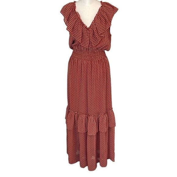 Max Studio Womens Maxi Dress Tiered Ruffle Elastic Waist Burnt Orange Size Small - Picture 1 of 12